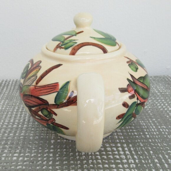 VTG Chinese Hand Painted Birds, Nature, Teapot 1 quart Capacity, Yellow - Picture 4 of 13